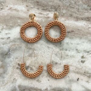 Set of 2 Rattan Woven Earrings - Beach Vacation